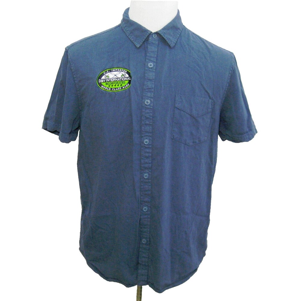 LUCKY BRAND Men's (Size Large) Blue Short Sleeve Button Front Shirt Beer Brewery